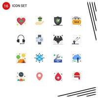 16 User Interface Flat Color Pack of modern Signs and Symbols of shop sale gdpr info board security Editable Pack of Creative Vector Design Elements