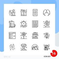 Modern Pack of 16 Icons Line Outline Symbols isolated on White Backgound for Website designing vector