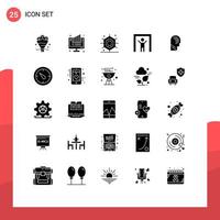 Modern Set of 25 Solid Glyphs and symbols such as manipulate access pie security human scanner Editable Vector Design Elements