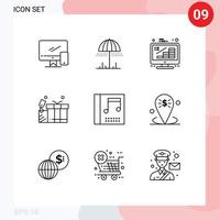 Pack of 9 Modern Outlines Signs and Symbols for Web Print Media such as wedding tag spring gift growth Editable Vector Design Elements