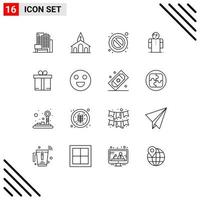 Set of 16 Commercial Outlines pack for shopping gift forbidden person hands Editable Vector Design Elements