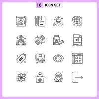 grupo de símbolos de icono universal de 16 contornos modernos de noticias mundiales reloj de archivo internacional inicio elementos de diseño vectorial editables vector