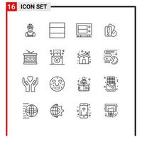 Pack of 16 Modern Outlines Signs and Symbols for Web Print Media such as parade instrument money drum holding Editable Vector Design Elements