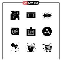 Set of 9 Solid Style Icons for web and mobile Glyph Symbols for print Solid Icon Signs Isolated on White Background 9 Icon Set vector