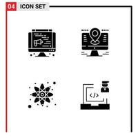 Universal Icon Symbols Group of 4 Modern Solid Glyphs of computer react map lcd coding Editable Vector Design Elements