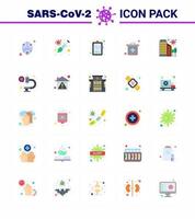 25 Flat Color Coronavirus disease and prevention vector icon city medical virus kit medical record viral coronavirus 2019nov disease Vector Design Elements