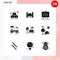 Vector Pack of 9 Icons in Solid Style Creative Glyph Pack isolated on White Background for Web and Mobile