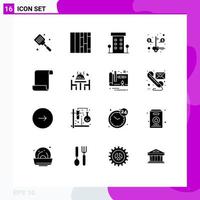 Set of 16 Vector Solid Glyphs on Grid for log success house saving key Editable Vector Design Elements