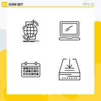 4 Thematic Vector Filledline Flat Colors and Editable Symbols of connectivity laptop network monitor date Editable Vector Design Elements