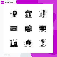 Set of 9 Modern UI Icons Symbols Signs for room security drink browser pencil Editable Vector Design Elements