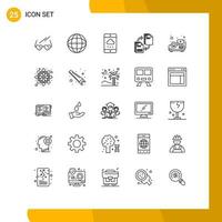 Group of 25 Lines Signs and Symbols for beamer document smartphone file sharing Editable Vector Design Elements