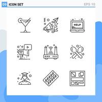 Modern 9 Line style icons Outline Symbols for general use Creative Line Icon Sign Isolated on White Background 9 Icons Pack vector