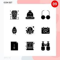 Vector Pack of 9 Icons in Solid Style Creative Glyph Pack isolated on White Background for Web and Mobile