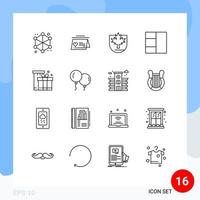 Modern Set of 16 Outlines and symbols such as eid box security gift grid Editable Vector Design Elements