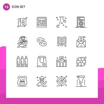 grupo de 16 esboza signos y símbolos para datos que ejecutan elementos de diseño de vectores editables de código de archivo de cereza