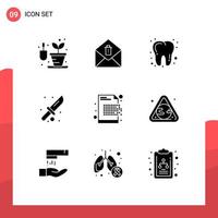 Mobile Interface Solid Glyph Set of 9 Pictograms of erasure decryption tooth data tool Editable Vector Design Elements
