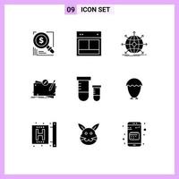 Pictogram Set of 9 Simple Solid Glyphs of mission game web web international Editable Vector Design Elements