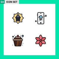 Pack of 4 Modern Filledline Flat Colors Signs and Symbols for Web Print Media such as mosque cake islam weather muffin Editable Vector Design Elements