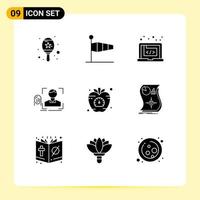 9 User Interface Solid Glyph Pack of modern Signs and Symbols of scanning recognition application fingerprint software Editable Vector Design Elements