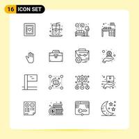 Group of 16 Outlines Signs and Symbols for body language home home book table Editable Vector Design Elements