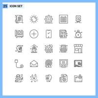 Pack of 25 Modern Lines Signs and Symbols for Web Print Media such as music layout sunrise calendar set Editable Vector Design Elements
