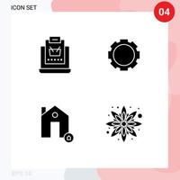 4 Thematic Vector Solid Glyphs and Editable Symbols of buy estate shop setting protect Editable Vector Design Elements