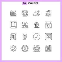 Pack of 16 Modern Outlines Signs and Symbols for Web Print Media such as children amusement cleaning water pollution Editable Vector Design Elements