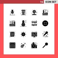 Set of 16 Vector Solid Glyphs on Grid for factory industry camera industrial economy Editable Vector Design Elements