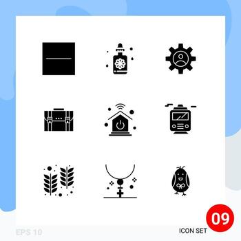 Mobile Interface Solid Glyph Set of 9 Pictograms of suitcase marketing controls documents business Editable Vector Design Elements