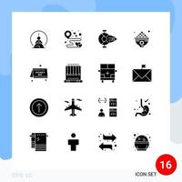 16 Universal Solid Glyphs Set for Web and Mobile Applications iftar dates map spacecraft interceptor Editable Vector Design Elements