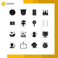 Set of 16 Commercial Solid Glyphs pack for lcd laptop mobile application strategy position Editable Vector Design Elements