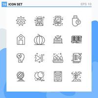 Set of 16 Vector Outlines on Grid for education signal profession hardware computers Editable Vector Design Elements