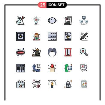 User Interface Pack of 25 Basic Filled line Flat Colors of database chart startup bar vision Editable Vector Design Elements