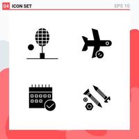 Collection of 4 Vector Icons in solid style Modern Glyph Symbols for Web and Mobile Solid Icon Sign Isolated on White Background 4 Icons