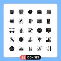 Editable Vector Line Pack of 25 Simple Solid Glyphs of finance wallet chart statistics graph Editable Vector Design Elements