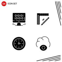 Collection of 4 Vector Icons in solid style Pixle Perfect Glyph Symbols for Web and Mobile Solid Icon Signs on White Background 4 Icons