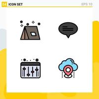 Group of 4 Filledline Flat Colors Signs and Symbols for camp audio tent conversation location Editable Vector Design Elements