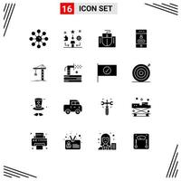 Set of 16 Vector Solid Glyphs on Grid for security lock star access hardware Editable Vector Design Elements