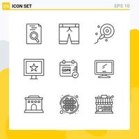 Set of 9 Commercial Outlines pack for device computer bio calendar gdpr Editable Vector Design Elements