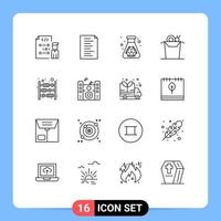 16 Thematic Vector Outlines and Editable Symbols of finance counter flask cup noodle Editable Vector Design Elements