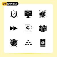 Set of 9 Modern UI Icons Symbols Signs for brain android computing next about Editable Vector Design Elements