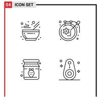 4 Universal Line Signs Symbols of bowl jar hot design breakfast Editable Vector Design Elements