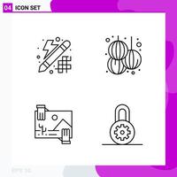 Line Icon set Pack of 4 Outline Icons isolated on White Background for Web Print and Mobile vector