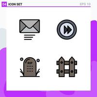 4 Universal Filledline Flat Colors Set for Web and Mobile Applications mail funeral forward player halloween Editable Vector Design Elements