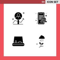 Universal Icon Symbols Group of 4 Modern Solid Glyphs of user pedal analytics online cloud rain Editable Vector Design Elements