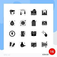 Set of 16 Vector Solid Glyphs on Grid for environment clean game services design Editable Vector Design Elements