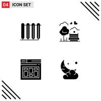 4 Universal Solid Glyphs Set for Web and Mobile Applications battery outdoor radiator tree database Editable Vector Design Elements