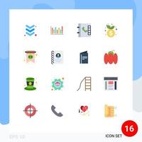 Group of 16 Flat Colors Signs and Symbols for book greeting card phone clover finance Editable Pack of Creative Vector Design Elements