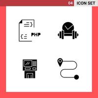 4 Icon Pack Solid Style Glyph Symbols on White Background Simple Signs for general designing vector