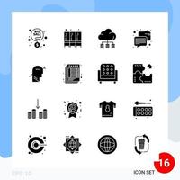 Modern Pack of 16 Icons Solid Glyph Symbols isolated on White Backgound for Website designing vector